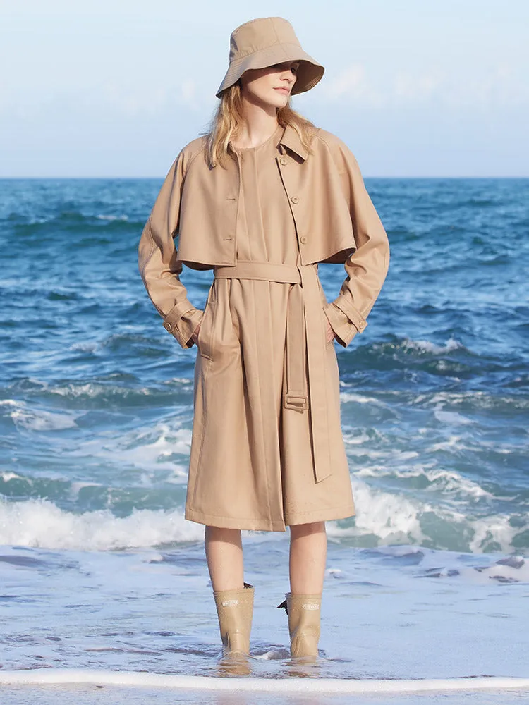 Worsted Woolen Women Trench Coat And Vest Skirt Two-Piece Set