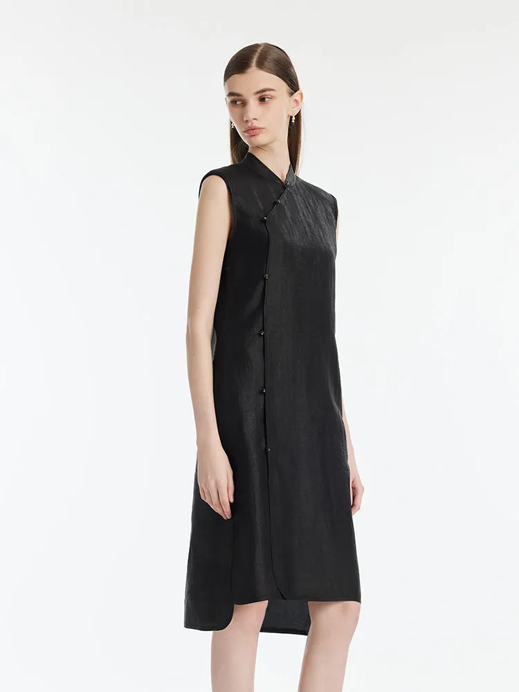 Xiang Yun Silk Asymmetric Hem Women Qipao Mini Dress